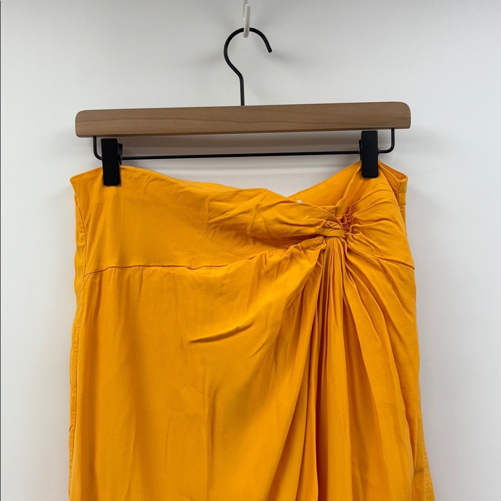 Ann Taylor LOFT Woven Twist Front Slit Midi Skirt Boho Golden Yellow 12 - Picture 3 of 8
